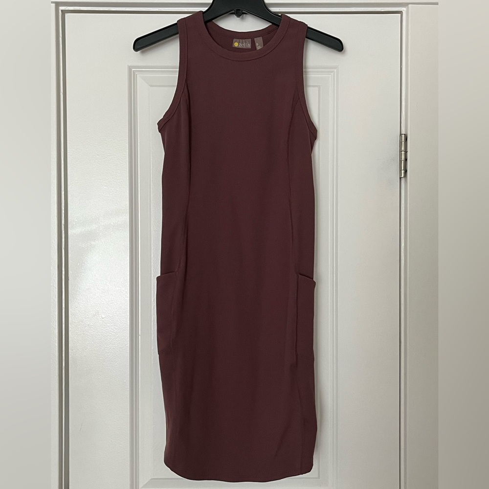 Zella Live In Rib Pocket Dress. Size small. Racerback. Color: plum - Picture 3 of 7